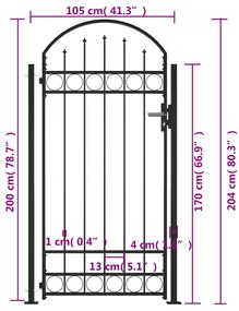 Portão de cerca com topo arqueado e 2 postes 105x204 cm preto