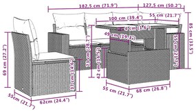 6 pcs conjunto sofás de jardim c/ almofadões vime PE preto