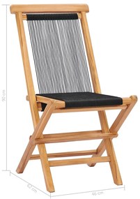 Cadeiras de jardim dobráveis 2 pcs madeira teca maciça e corda