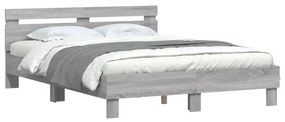 Estrutura cama c/ cabeceira/luzes LED 150x200cm cinzento sonoma