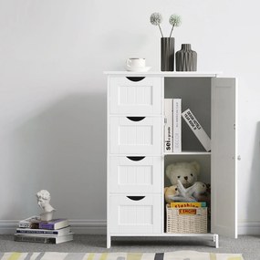 Armário de casa de banho estreito com 4 gavetas 30 x 55 x 82 cm Branco
