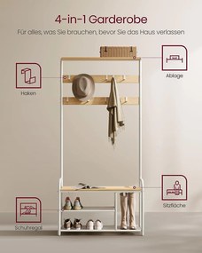 Bengaleiro entrada com 9 ganchos 30 x 85 x 180,5 cm cor de carvalho e branco