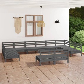 12 pcs conjunto lounge de jardim pinho maciço cinza