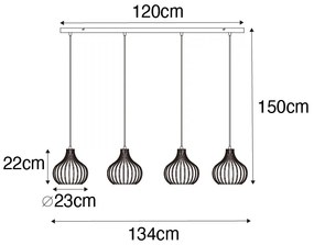 Candeeiro de suspensão moderno preto 4 luzes - Saffira Moderno
