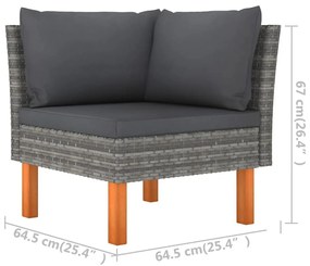 5 pcs conjunto lounge de jardim c/ almofadões vime PE cinzento