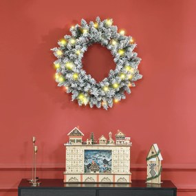 Grinalda de Natal para Porta, 60 x 60 x 10 cm, Luzes LED com Temporizador, Verde