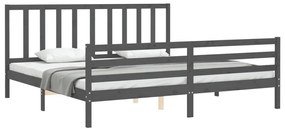 Estrutura de cama com cabeceira 200x200 cm madeira maciça cinza