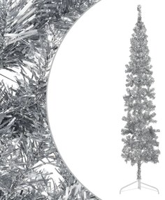 vidaXL Meia árvore de Natal fina com suporte 240 cm prateado