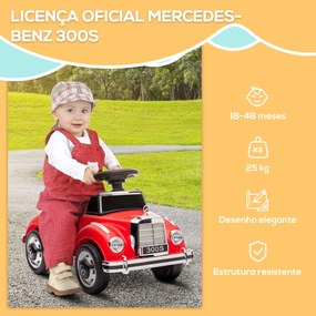 Carro Andador com Licença da Mercedes-Benz 300S com Armazenamento Volante Sistema Anti-Tombo  77,5x41,5x45 cm Vermelho