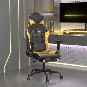 Cadeira gaming c/ apoio pés couro artificial preto e dourado