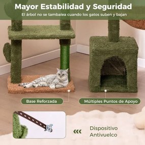 Arranhador Gatos de Cactos 81cm com Almofada Lavável Postes de Arranhar Verde e Castanho