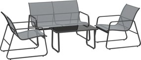 Outsunny Conjunto de Sala de Jardim de 4 Peças, com Sofá Exterior de 2 Lugares, 2 Cadeiras e Mesa de Café em Vidro Temperado, Conjunto de Móveis de Jardim em Metal e Texteline, Cinza Claro | Aosom Portugal