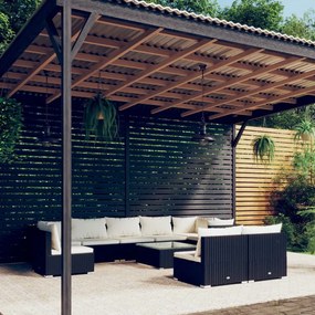 vidaXL 10 pcs conjunto lounge de jardim c/ almofadões vime PE preto