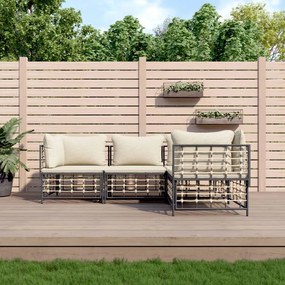 vidaXL 4 pcs conjunto lounge de jardim c/ almofadões vime PE antracite