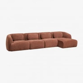 Sofá Modular Chaise Longue Direito De 4 Peças Em Chenille Coquette Chenille Castanho Ferrugem - Sklum