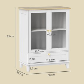 Aparador Sala de Estar com 2 Portas de Vidro Temperado Gaveta e Prateleira Ajustável 68x35x85 cm Branco