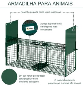 Armadilha para Animais Vivos com Porta Gaiola de Captura com Alça de Transporte para Coelhos 80x25x30cm Verde Escuro