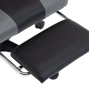 Cadeira estilo corrida c/ apoio pés couro artif. cinzento/preto
