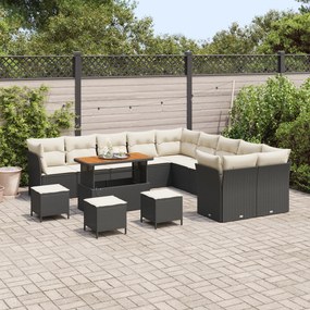 Conjunto de Sofá de Jardim vidaXL com 14 Peças e Almofadas Preto Ratta