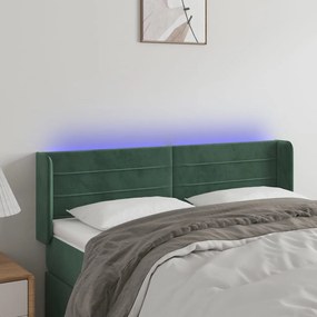 Cabeceira cama c/ luzes LED veludo 147x16x78/88 cm verde-escuro