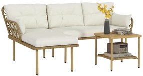 Conjunto Louge de 3 Peças com Sofá de Jardim e Mesa de Centro com Almo