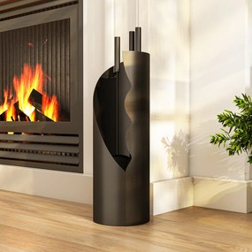 Conjunto de utensílios para lareira de 4 peças com vassoura, pá, atiçador e suporte, em metal, 20 x 20 x 65 cm, preto