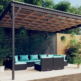 vidaXL 9 pcs conjunto lounge de jardim c/ almofadões vime PE preto