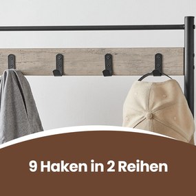 Cabide multifuncional com 9 ganchos 32 x 70 x 175 cm cinza + preto