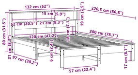 Cama c/ estante sem colchão 120x200cm pinho maciço castanho-mel