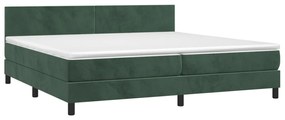 Cama box spring c/ colchão/LED 200x200 cm veludo verde-escuro