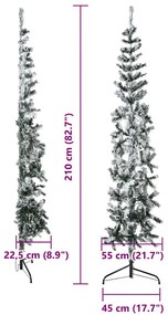Meia árvore de Natal fina com flocos de neve 210 cm