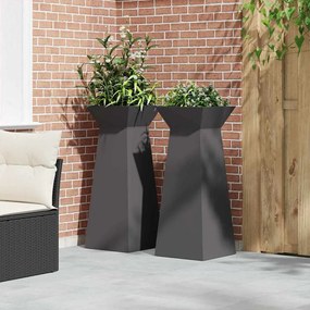 Jardineiras em Pilar - 2 peças com Tigela Preto 40x40x100 cm em Aço.