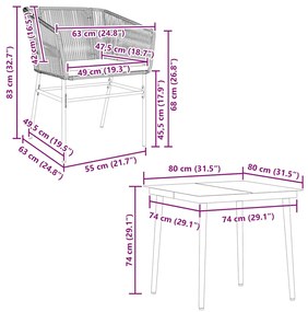 Conjunto jantar jardim 5 peças almofadas vidro vime cinzento PE