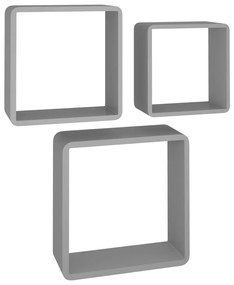 Prateleiras de parede em forma de cubo 3 pcs MDF cinzento
