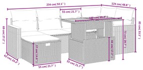 7 pcs conjunto de sofás p/ jardim com almofadões vime PE bege