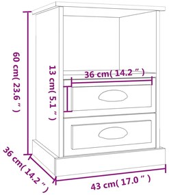 Mesa de cabeceira 43x36x60 cm cinzento cimento