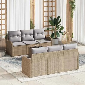 vidaXL Conjunto de Sofá de Jardim de 7 Peças com Almofadas Bege Polyrattan