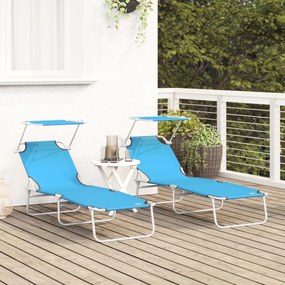 Espreguiçadeiras Dobráveis 2 pcs com Teto Azul Brilhante Tecido Oxford