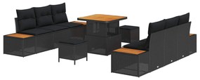vidaXL Conjunto de Sofá de Jardim 9 pcs Preto vime PE