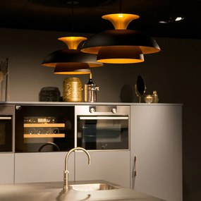 Candeeiro de suspensão moderno redondo preto com dourado 3 camadas - Titus