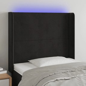 Cabeceira de cama c/ luzes LED veludo 83x16x118/128 cm preto