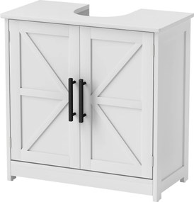 Móvel casa banho para lavatório (NÃO INCLUIDO) 60 x 30 x 60 cm, com 2 portas magnéticas em estilo rústico e prateleiras,  branco