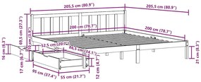 Cama sem colchão 200x200 cm madeira de pinho maciça