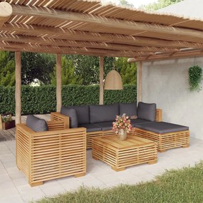 vidaXL 6 pcs conjunto lounge jardim c/ almofadões madeira teca maciça