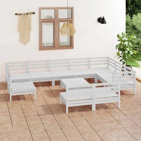 vidaXL 11 pcs conjunto lounge de jardim pinho maciço branco
