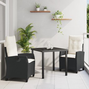 vidaXL Conjunto de jantar de jardim de 3 peças, com almofadas, preto em rattan sintético.