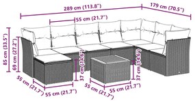 9 pcs conjunto de sofás p/ jardim c/ almofadões vime PE preto