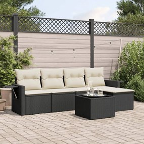 6 pcs conjunto sofás de jardim c/ almofadões vime PE preto
