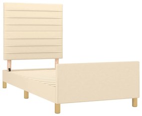 Estrutura de cama c/ cabeceira tecido cor creme 90x190 cm