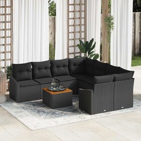 vidaXL Conjunto de Sofá de Jardim com almofada 9 pcs Preto vime PE